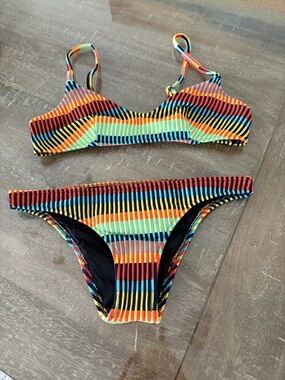 SOLID & STRIPED Multicolor Striped Bikini - Red, Orange, Yellow, Blue, Black